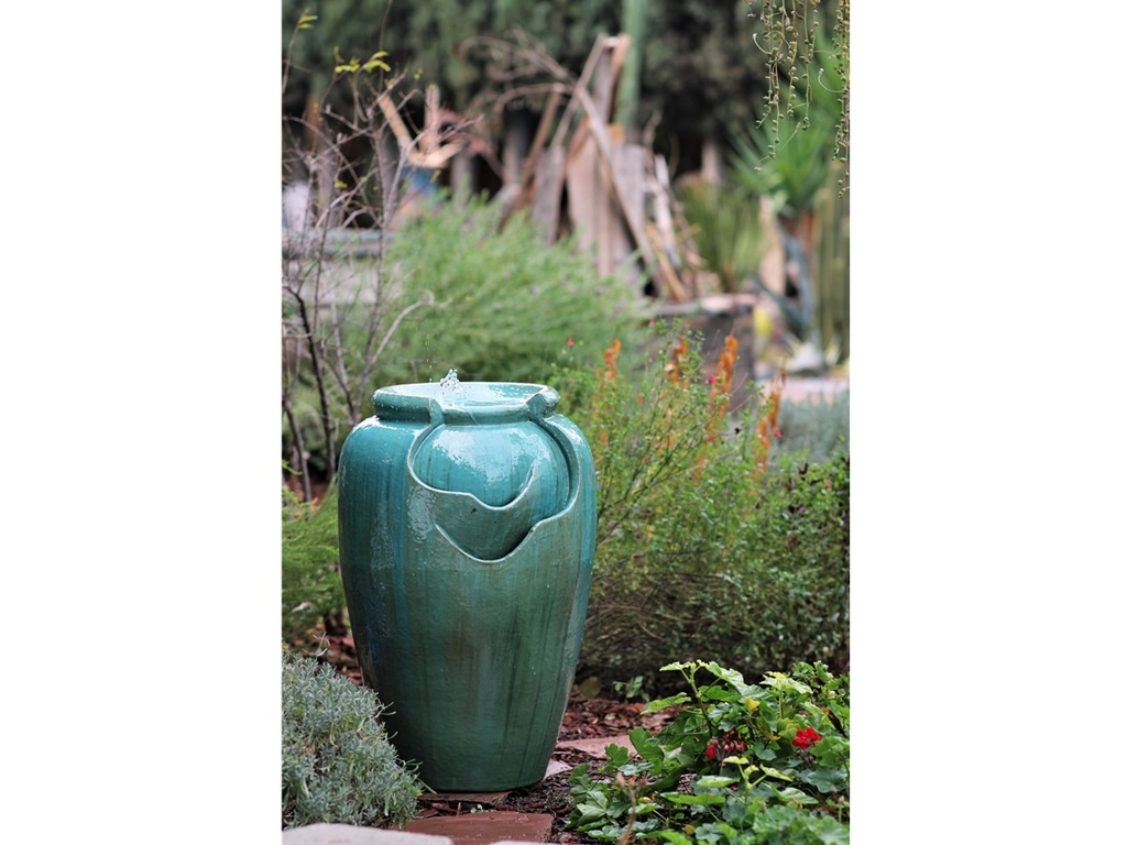 TEA GARDEN FOUNTAIN, SELF CONTAINED, RUSTY GREEN, SIZE B, 21.0" X 32.0" (PUMP INCLUDED)