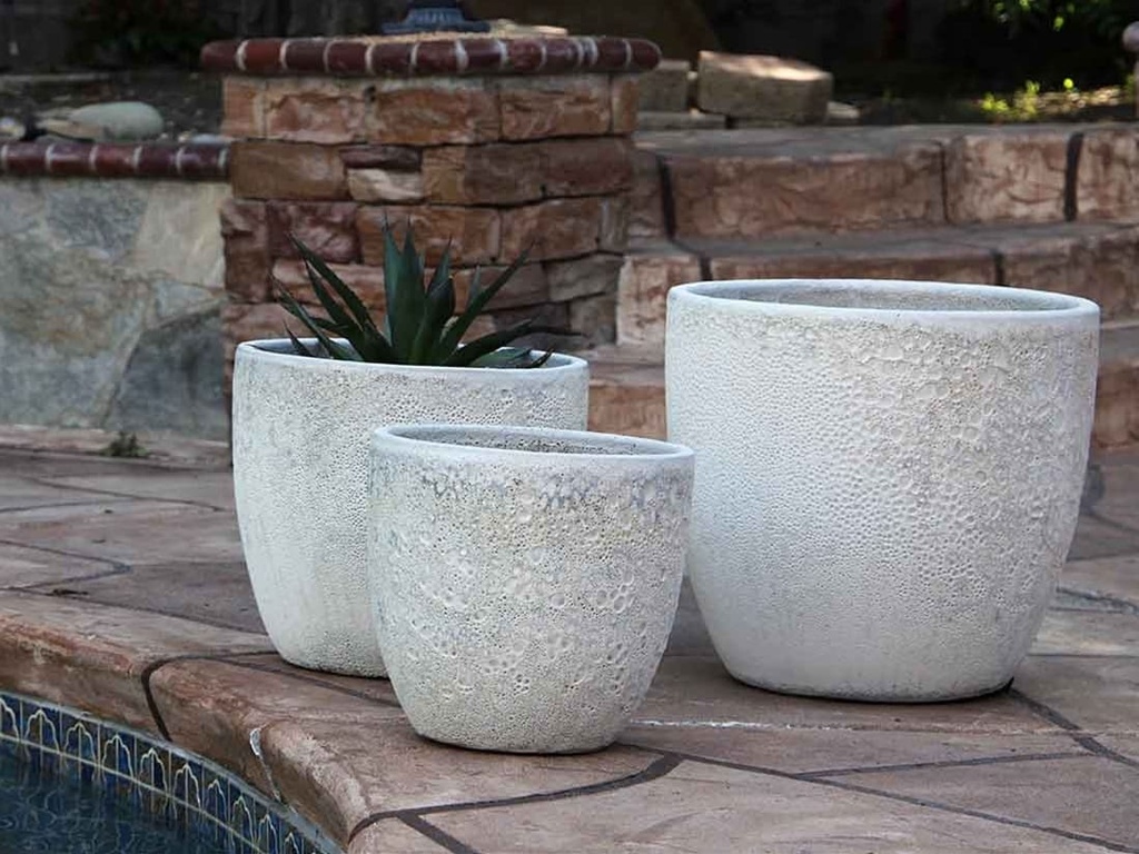 COCO POTS, CORAL WHITE, SET OF 3-19"X17", 15'X13", 12"X11"