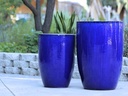 MID HEIGHT BARREL PLANTER, FALLING BLUE, SET OF 3- 18.0"x26.0", 14.0"x20.5", 11.5"x16.5"