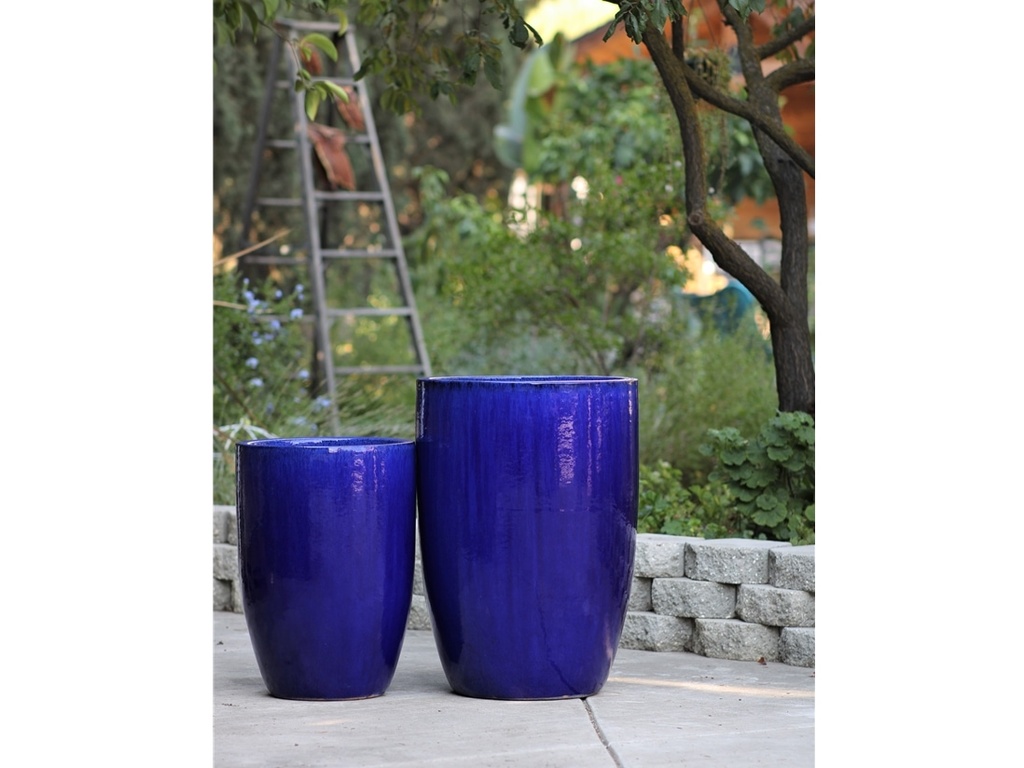 MID HEIGHT BARREL PLANTER, FALLING BLUE, SET OF 3- 18.0"x26.0", 14.0"x20.5", 11.5"x16.5"