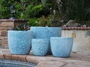 COCO POTS, CORAL AQUA, SET OF 4-23"X20", 19"X17", 15'X13", 12"X11"