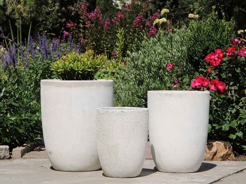 TALL MILANO CONE PLANTERS, CORAL WHITE, SET OF 4- 21.5"X27.0", 17"X23", 13"X18", 11"X14