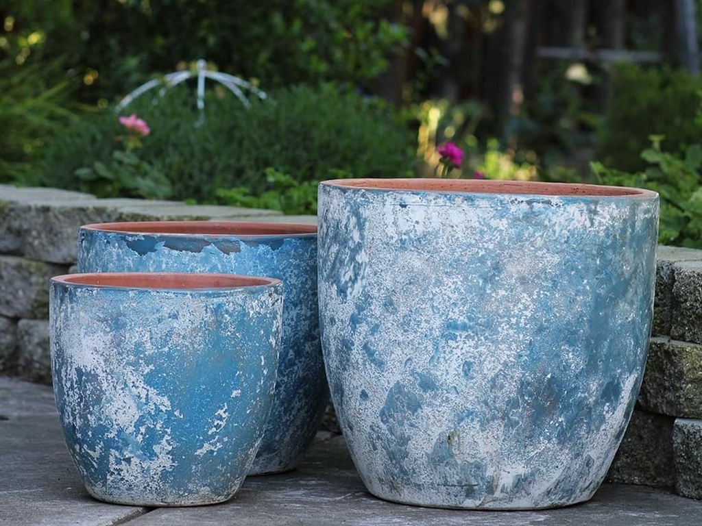 COCO POTS, AEGEAN BLUE, SET OF 3-19"X17", 15'X13", 12"X11"