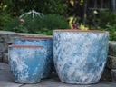 COCO POTS, AEGEAN BLUE, SET OF 3-19"X17", 15'X13", 12"X11"