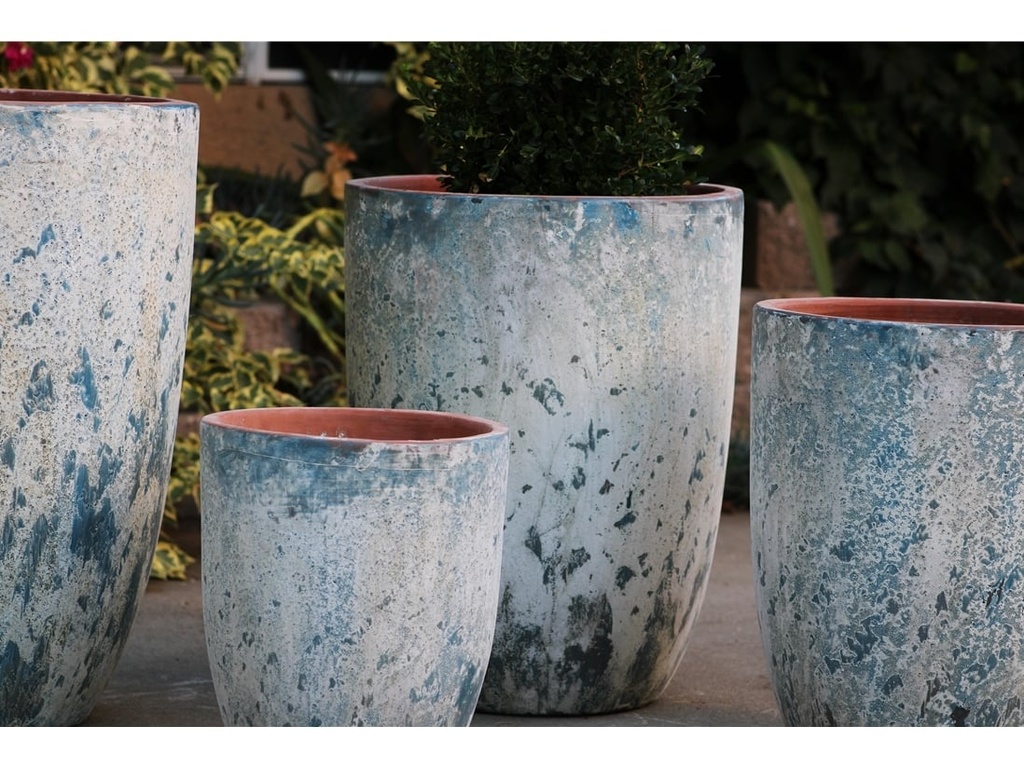 TALL MILANO CONE PLANTERS, AEGEAN BLUE, SET OF 4-21.5"X27.0", 17"X23", 13"X18", 11"X14