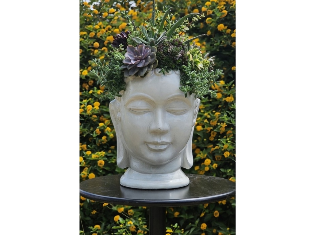MEDIUM BUDDHA HEAD PLANTER, WHITE WHITE, SIZE B, 13.0"X17.5"