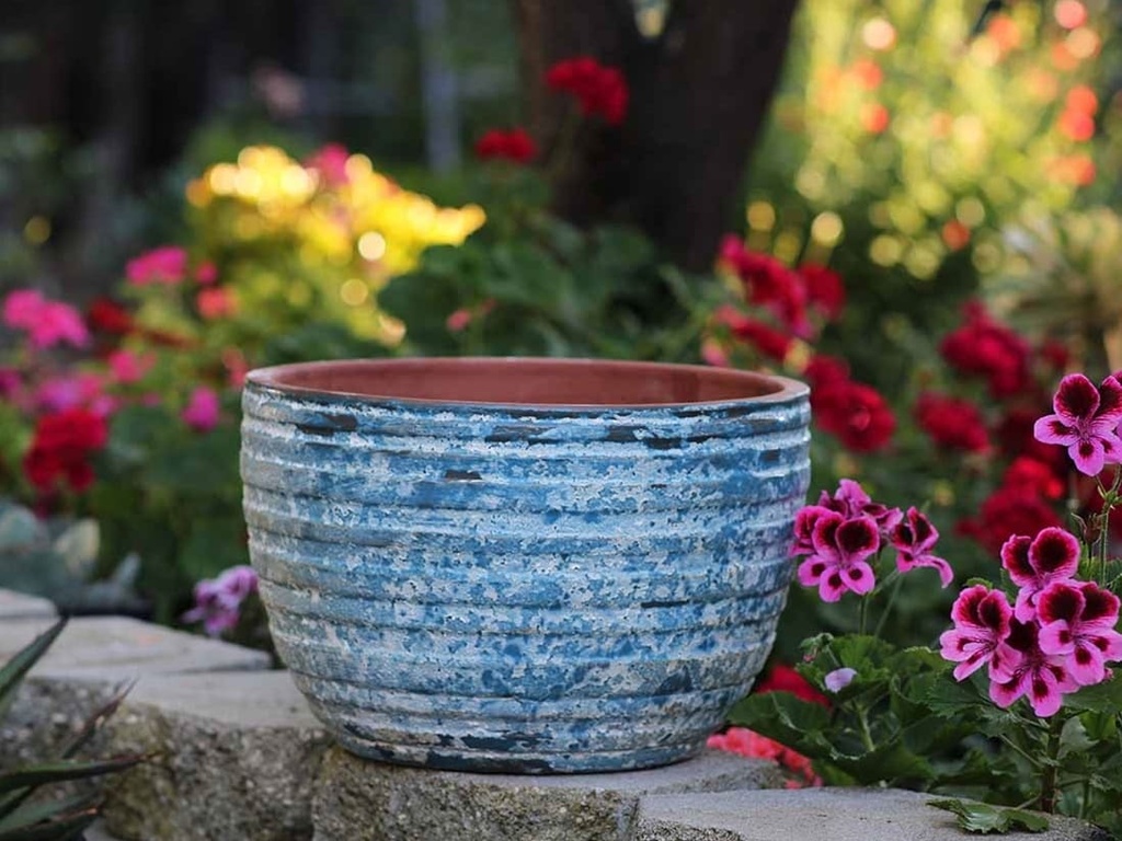 RIBBED BOWLS, AEGEAN BLUE, SET OF 3- 14.5"X10", 11"X75", 8.5"X6.5"
