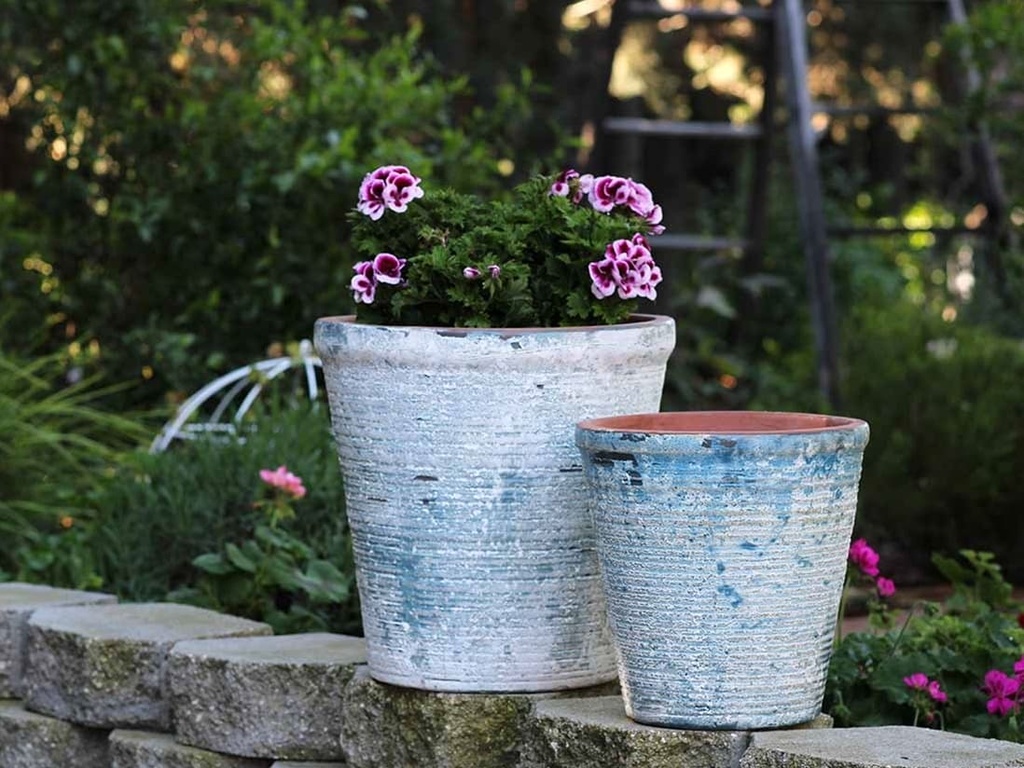 ENGLISH TUMBLED POTS MEDIUM, AEGEAN BLUE, SET OF 2 - 15.0" X 14.0", 11.0" X 11.0"