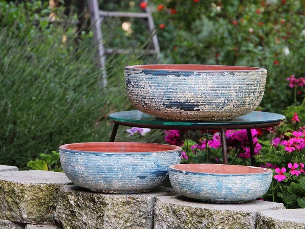 HANDTHROWN BOWL, AEGEAN BLUE, SET OF 3 - 14.0" X 6.0", 12.0" X 5.0", 9.5" X 3.5"