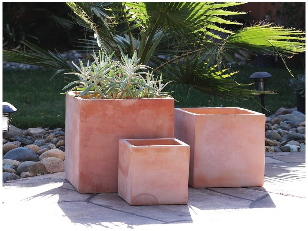 MK CUBE PLANTER, WASH CLAY, SET OF 3-  19.5"x19.5"x19.5", 15.5"x15.5"x15.5", 12"x12"x12"
