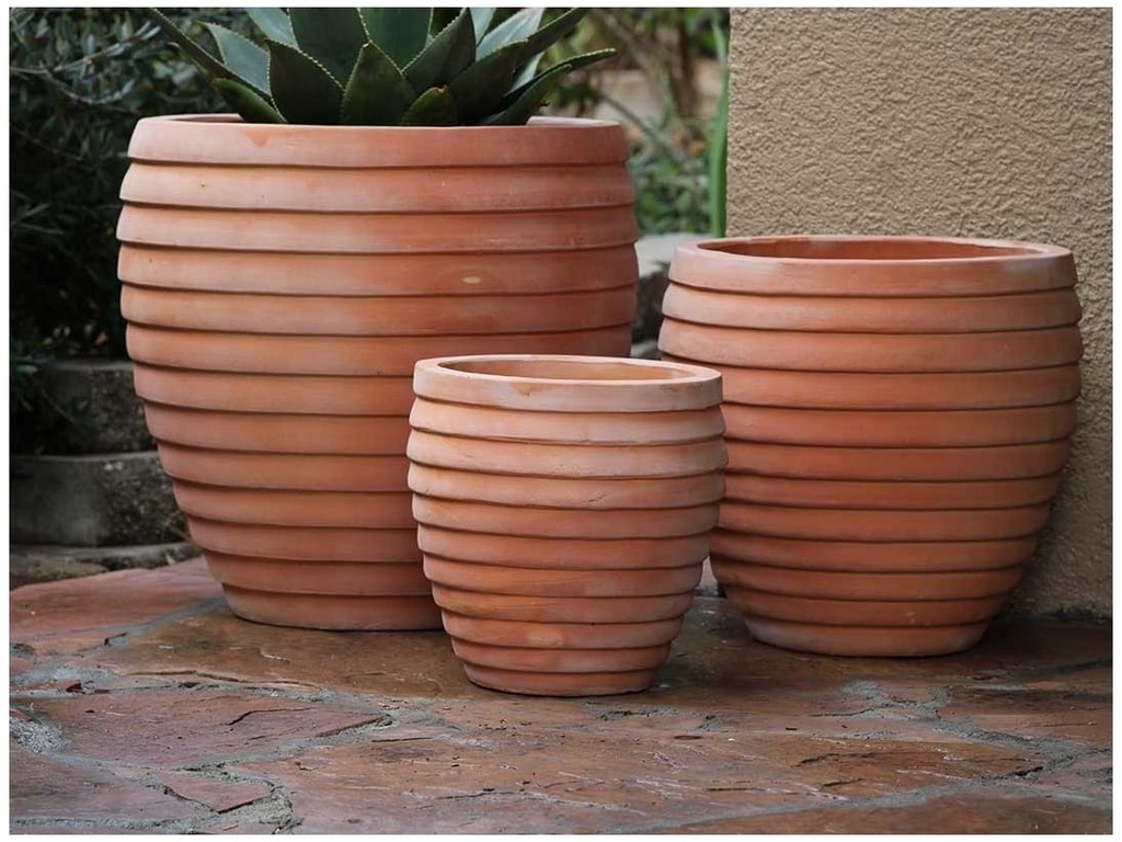 MK  WAVE PLANTER, WASH CLAY, SET OF 3- 19.5"x19.5", 15.5"x15.5", 11"x12"