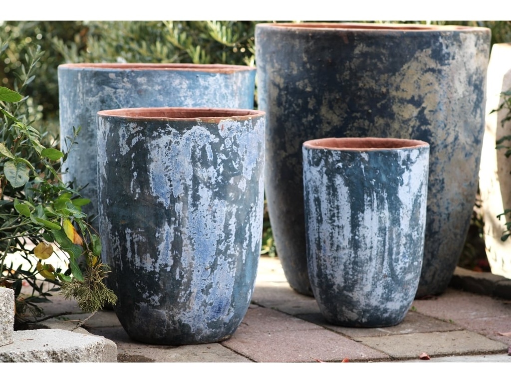 MILANO TALL BARREL PLANTER, AEGEAN SEA, SET OF 4 -23.0"X26.5", 18.5" X 23.0", 14.5" X 19.0", 11.0" X 17.0"