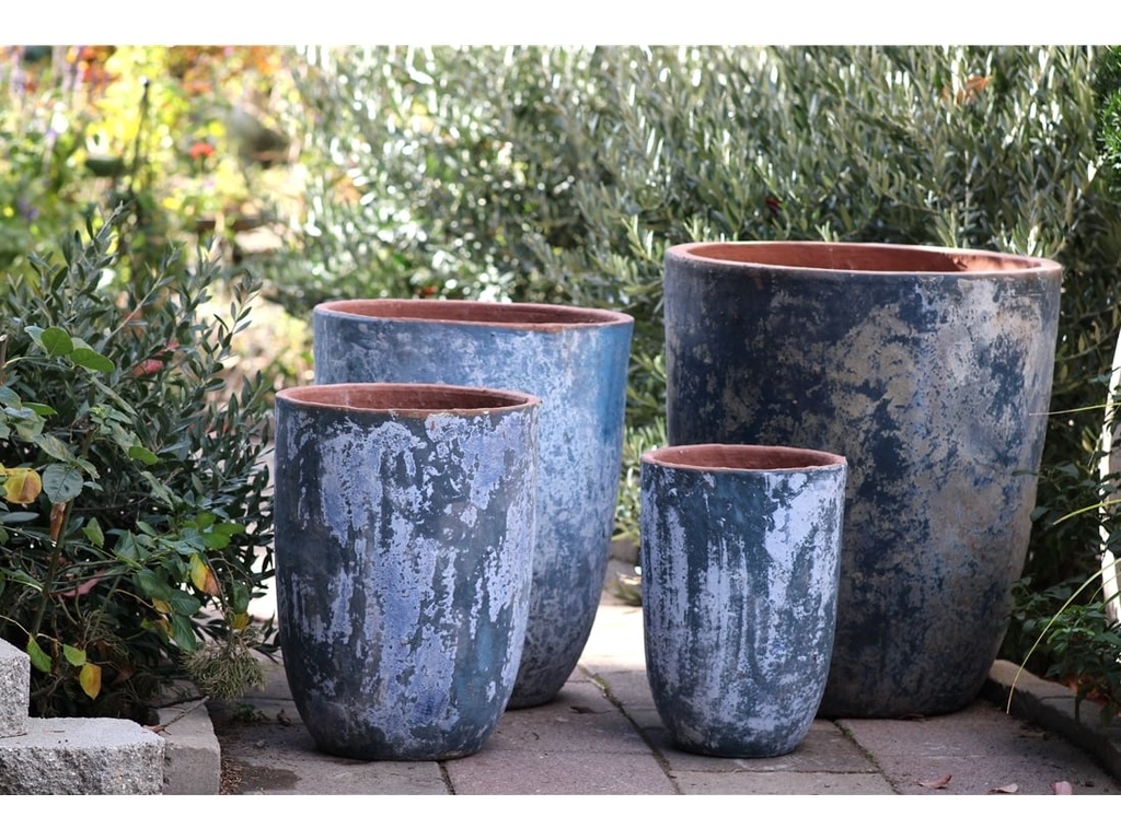 MILANO TALL BARREL PLANTER, AEGEAN SEA, SET OF 4 -23.0"X26.5", 18.5" X 23.0", 14.5" X 19.0", 11.0" X 17.0"