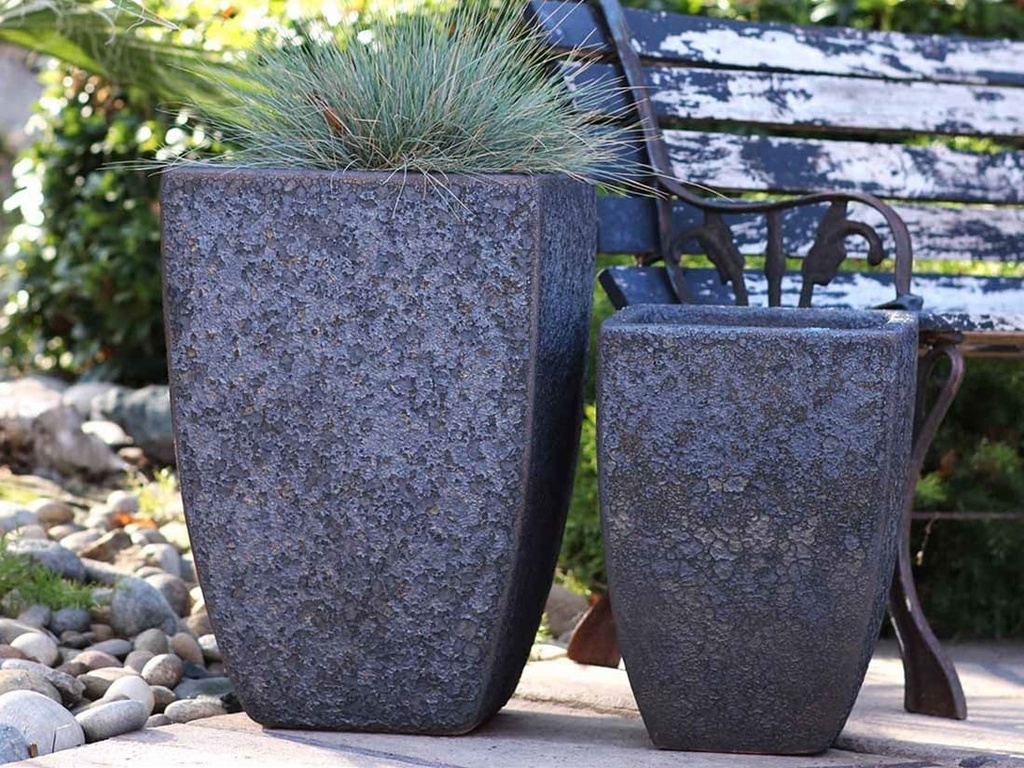 TALL MILAN SQUARE PLANTER, SILVER ROCK, SET OF 3 - 17.5" X 26.0", 14.0" X 20.0", 10.5" X 15.5"