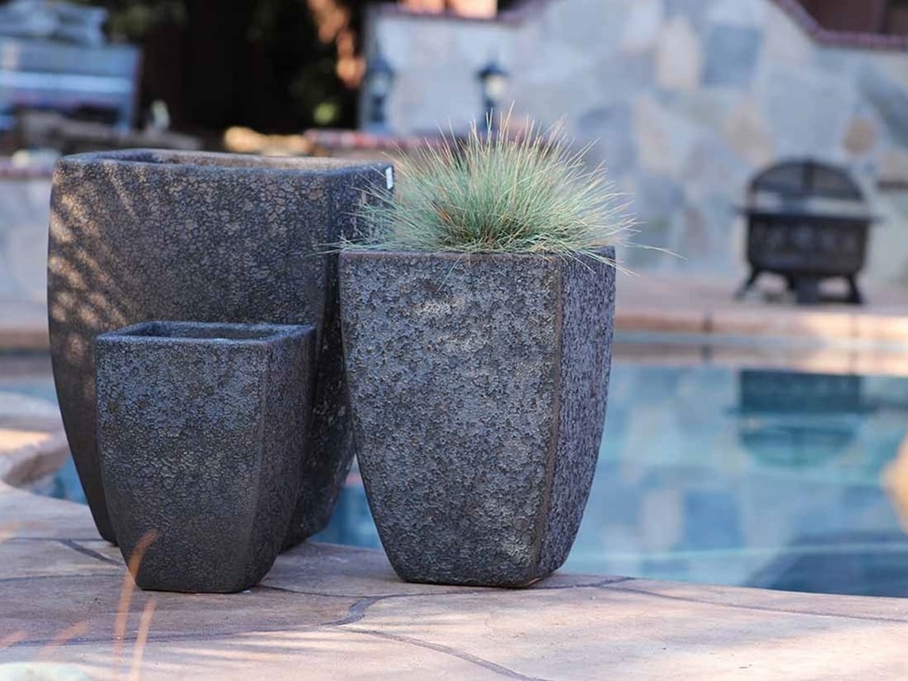 TALL MILAN SQUARE PLANTER, SILVER ROCK, SET OF 3 - 17.5" X 26.0", 14.0" X 20.0", 10.5" X 15.5"