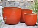 EGG SHELL POTS, ORANGE, SET OF 3 - 17.0" X 15.0", 14.0" X 12.5", 11.5" X 12.0"