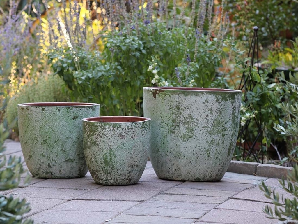 COCO POTS, AEGEAN GREEN, SET OF 3-19"X17", 15'X13", 12"X11"