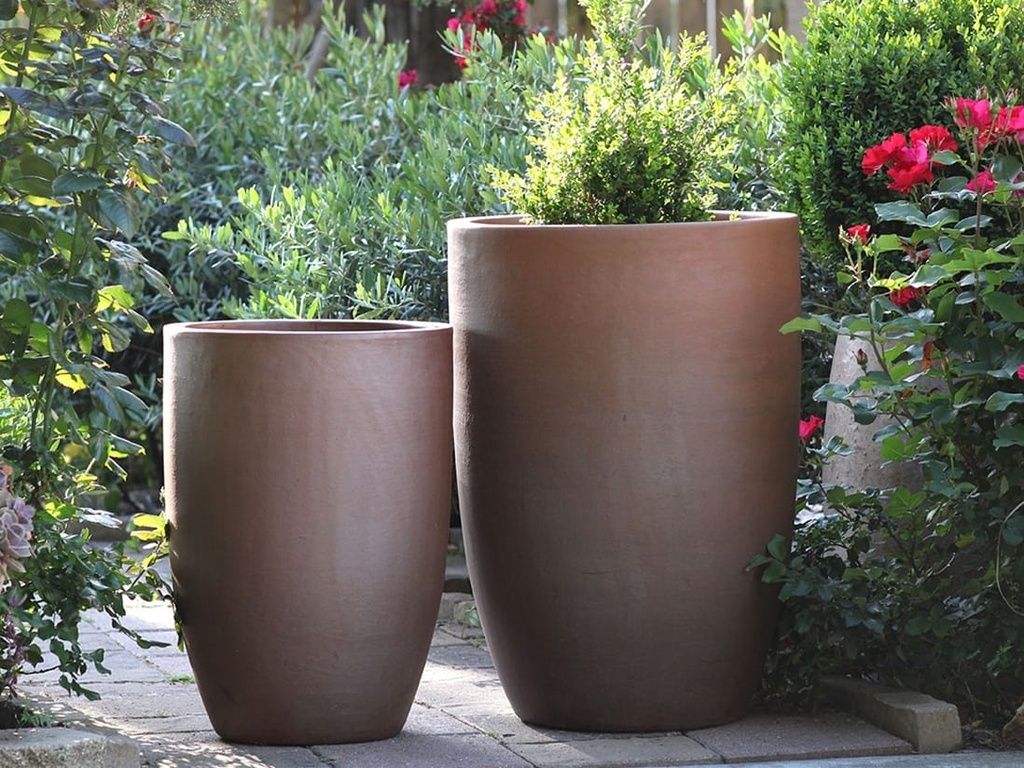 TALL BARREL PLANTER, ORGANIC CLAY, SET OF 2 - 22"X32.5", 18"X26"