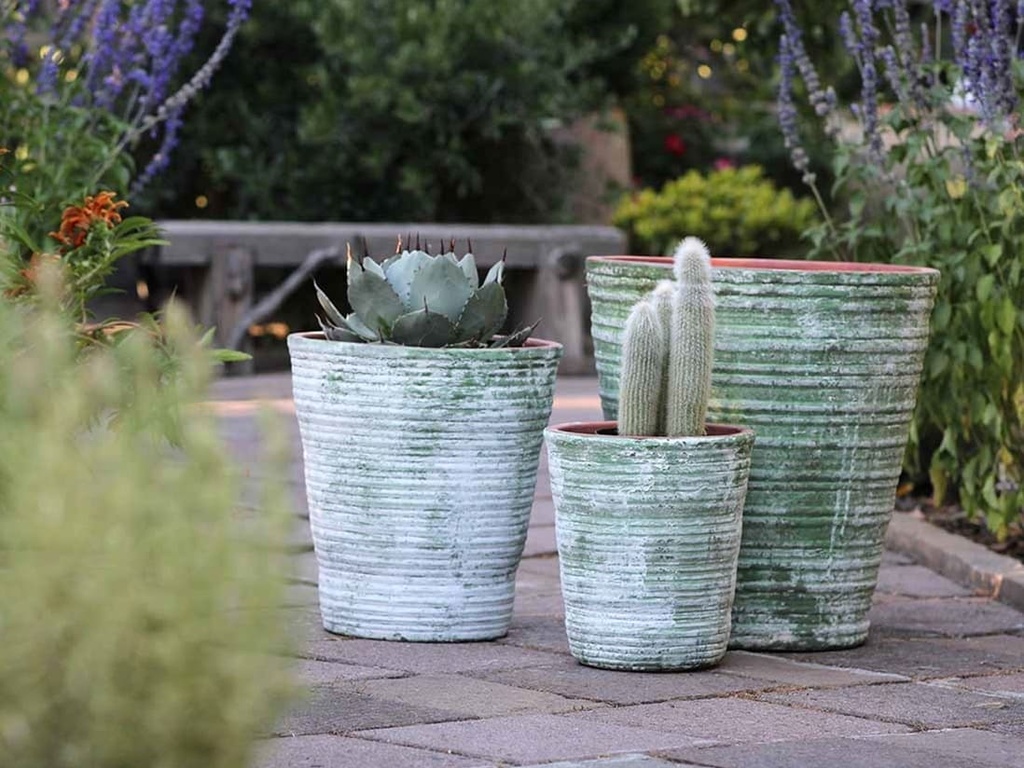 RIPPLE PLANTER, AEGEAN GREEN, SET OF 3- 18.0"X 19.0", 14.0" X 15.0", 10.0" X 11.0".