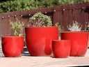 EGG SHELL POTS, LAVISH RED, SET OF 4  22.5" X 18.0", 17.5" X 15.0", 14.0" X 12.0", 11.5" X 12.0"