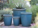 TALL GARDEN POT, TURQUOISE GREEN, SET OF 4-23.5" X27", 19.5"X21.5", 15.5"X17.0", 11.5"X13.5"