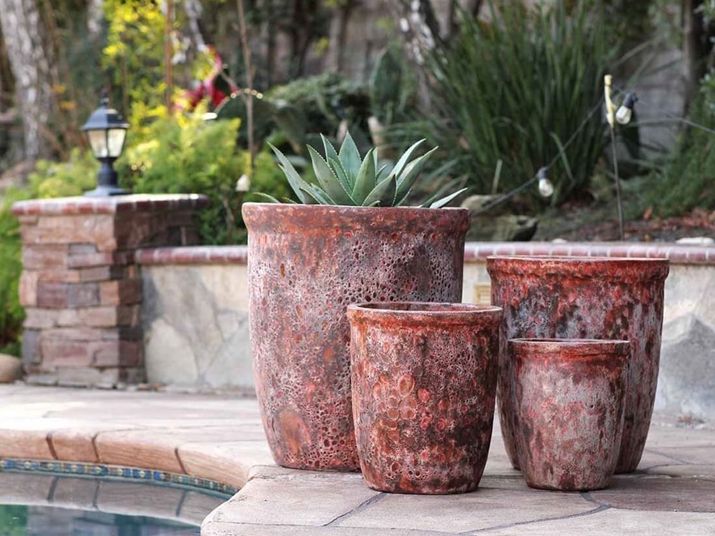 TALL GARDEN POT, CORAL RED REEF, SET OF 4-23.5" X27", 19.5"X21.5", 15.5"X17.0", 11.5"X13.5"