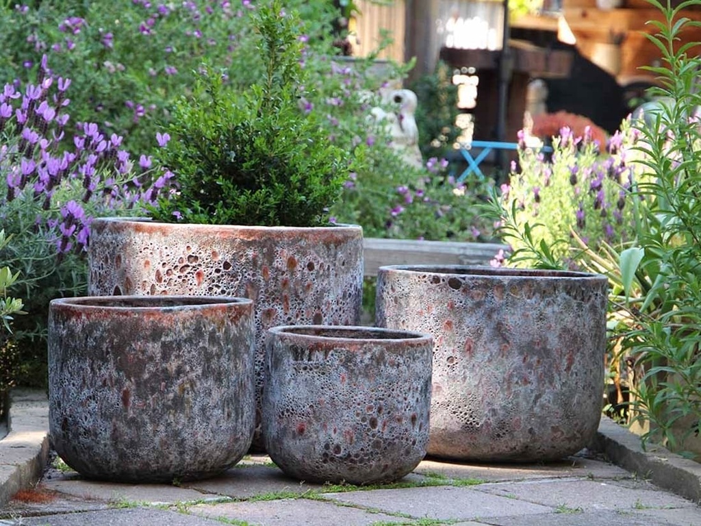 NORMA PLANTER CORAL RED REEF, SET OF 4-20.5"X16.5", 16.0"X14.0", 13.0"X12.0", 10.0"X9.5"