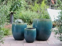 TALL MILANO PLANTER, TURQUOISE GREEN, SET OF 3- 22.0" X 23.5" 17.0" X 18.5" 12.5" X 14.0"