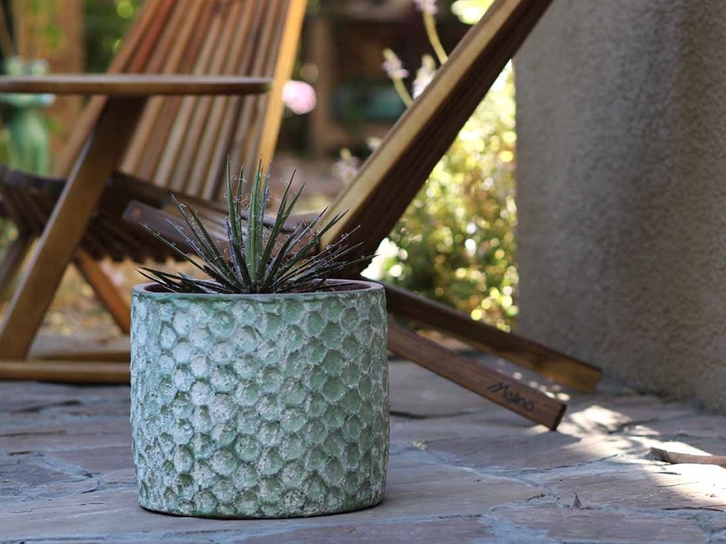 CYLINDER HEXAGON PLANTER, AEGEAN GREEN, SET OF 4- 12.5" X 10.5", 10.5" X 9.5", 9.5" X 8.0", 7.0" X 6.5"