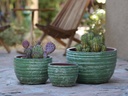 RIBBED BOWLS, AEGEAN GREEN, SET OF 3- 14.5"X10", 11"X75", 8.5"X6.5"