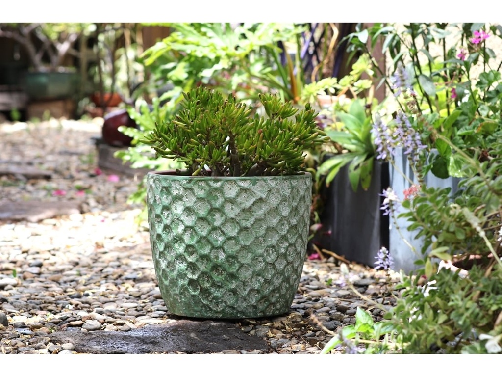 EGG HEXAGON HANDTHROWN, AEGEAN GREEN, SET OF 3- 15"X12.5", 11"X9.5", 7.5"X7"