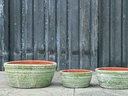 ENGLISH TUMBLED POTS LOW, AEGEAN GREEN, SET OF 3- 15.0" X 7.0", 13.0" X 6.0", 10.0" X 4.5"