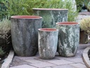 MILANO TALL BARREL PLANTER, VERDIGRIS, SET OF 4 -23.0"X26.5", 18.5" X 23.0", 14.5" X 19.0", 11.0" X 17.0"