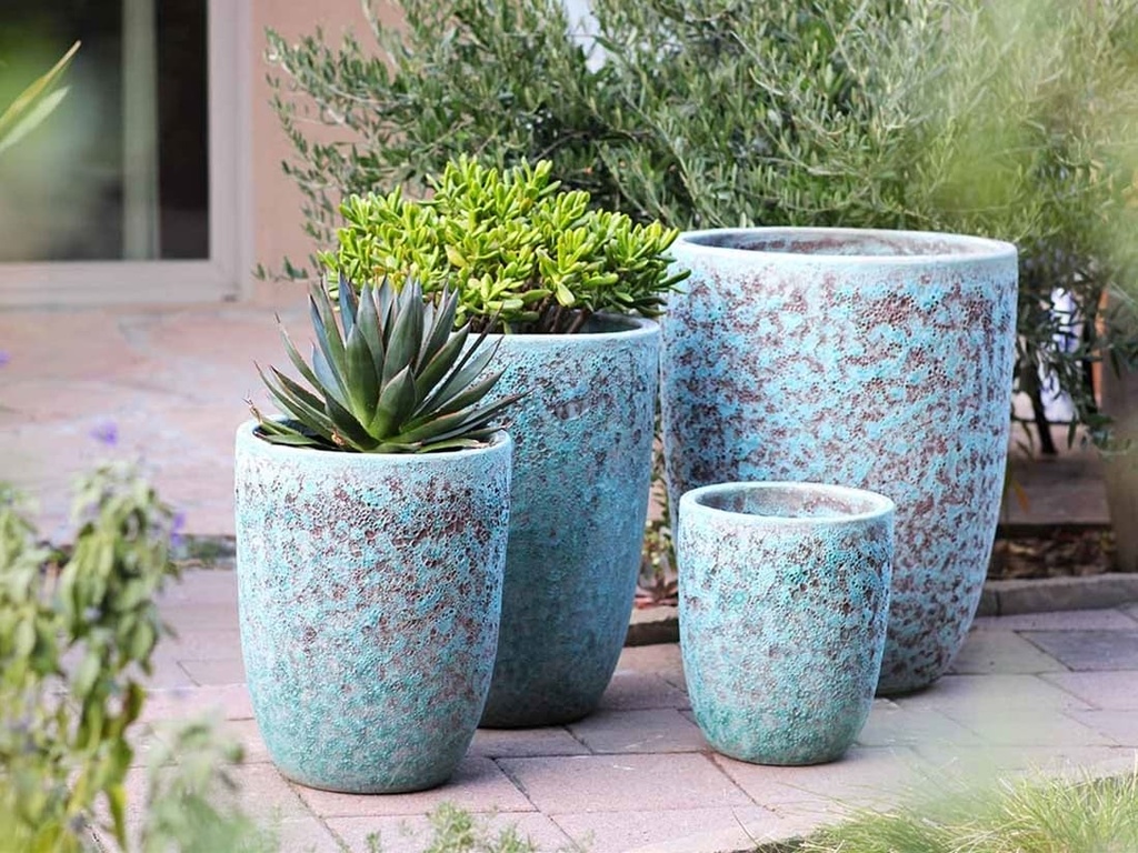 TALL MILANO CONE PLANTERS, CORAL GROVE, SET OF 4- 21.5"X27.0", 17"X23", 13"X18", 11"X14
