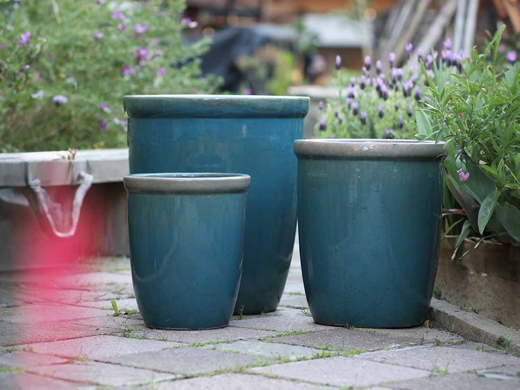 TALL GARDEN POT, TURQUOISE GREEN, SET OF 3 (BCD SIZE) - 19.5"X21.5", 15.5"X17.0", 11.5"X13.5"
