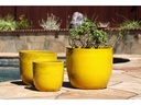 EGG SHELL POTS, CANARY YELLOW, SET OF 3 - 17.0" X 15.0", 14.0" X 12.5", 11.5" X 12.0"