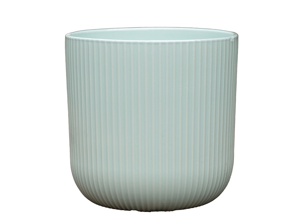 FLUTED CYLINDER PLANTER (NO SAUCER), PASTEL GREEN, 11"X11.5", SOLD IN CASE OF 2