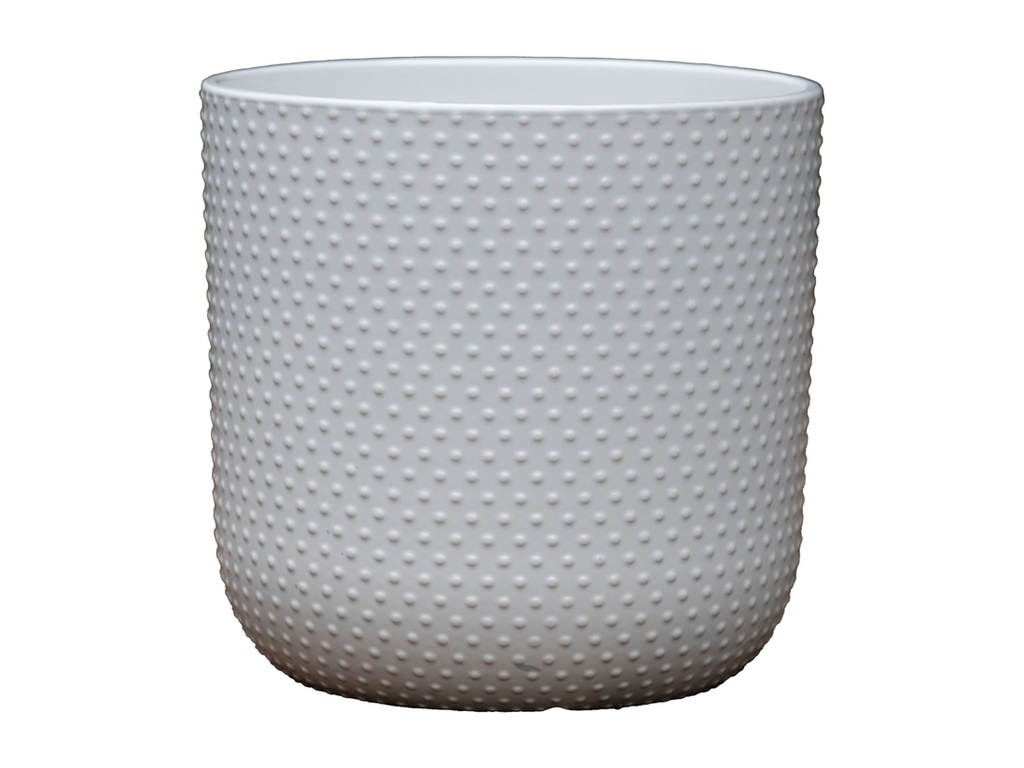 DOTTED CYLINDER PLANTER (NO SAUCER), BRIGHT WHITE, 11"X11.5", SOLD IN CASE OF 2