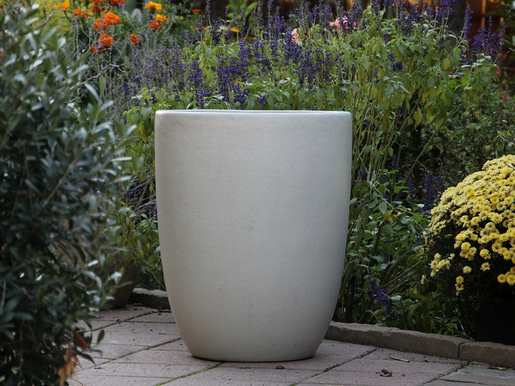 TALL MILANO CONE PLANTERS, WHITE SATIN, SET OF 4-21.5"X27.0", 17"X23", 13"X18", 11"X14