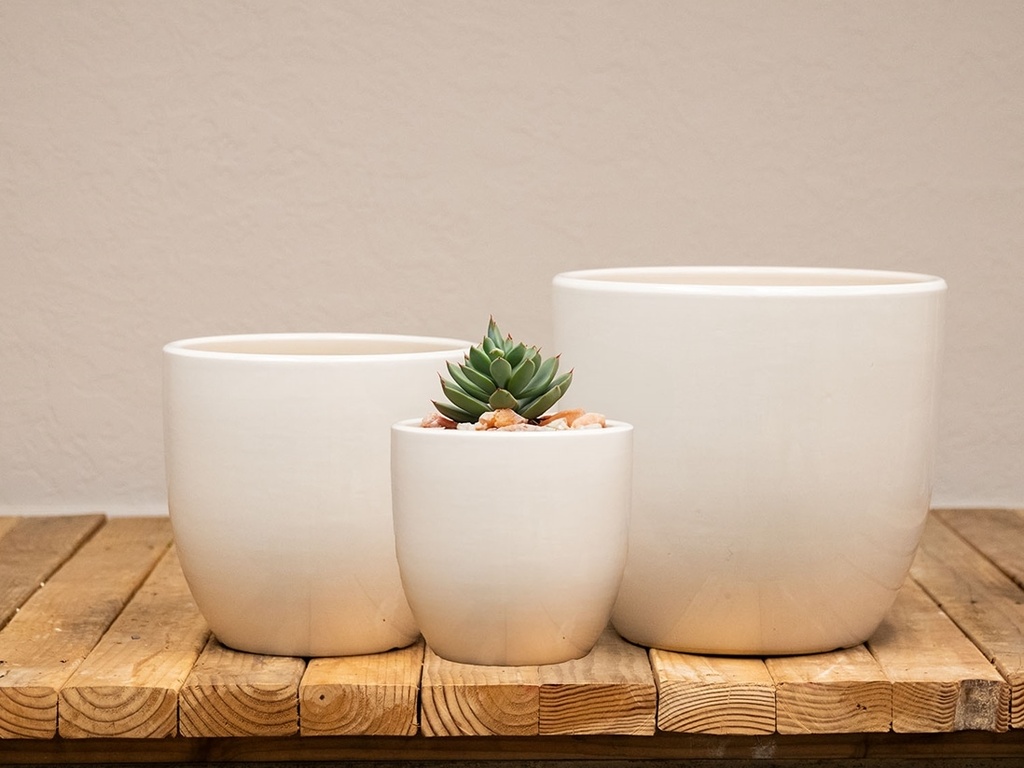 CAMILIA PLANTER, BRIGHT WHITE, SET OF 3- 15"X13.5", 12"X12", 10"X9"