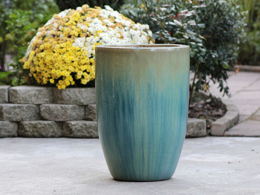 MID HEIGHT BARREL PLANTER, CRYSTAL BLUE, SET OF 3- 18.0"x26.0", 14.0"x20.5", 11.5"x16.5"