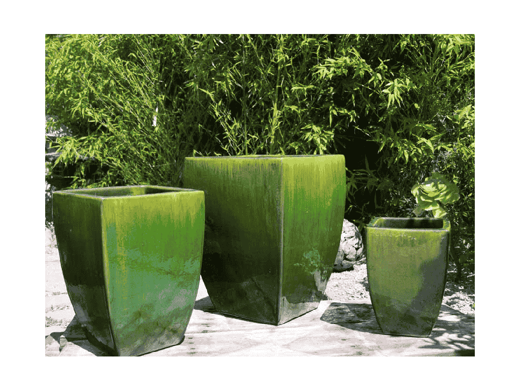 TALL MILAN SQUARE PLANTER, FERN GREEN, SET OF 3 - 17.5" X 26.0", 14.0" X 20.0", 10.5" X 15.5"
