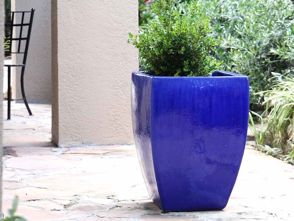 TALL MILAN SQUARE PLANTER, FALLING BLUE, SET OF 3 - 17.5" X 26.0", 14.0" X 20.0", 10.5" X 15.5"