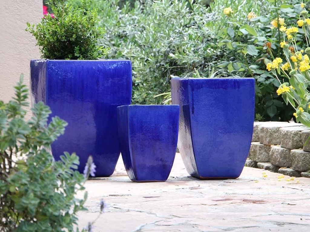 TALL MILAN SQUARE PLANTER, FALLING BLUE, SET OF 3 - 17.5" X 26.0", 14.0" X 20.0", 10.5" X 15.5"