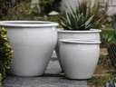 FISH BOWL NEW POTS, WHITE WHITE, SET OF 3- 30"X25", 23"X21", 17.5"X17"