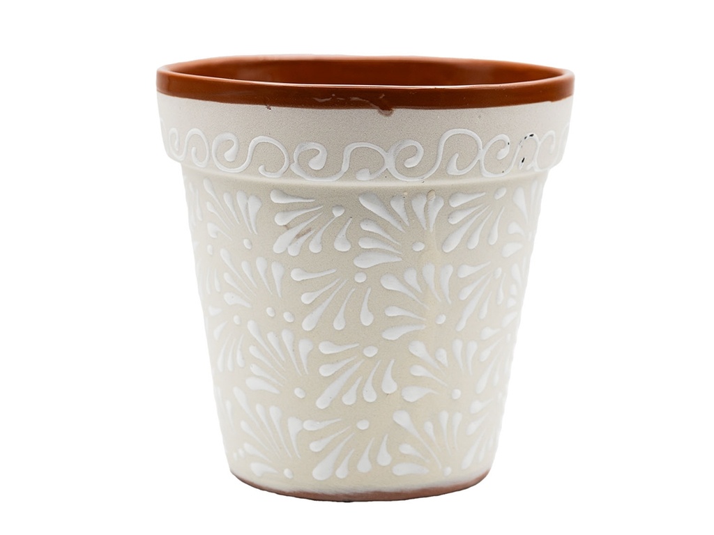 GARDEN VASE POT, LARGE, 7.5" x 8", CHRYSANTHEMUM WHITE, SOLD IN CASE OF 2