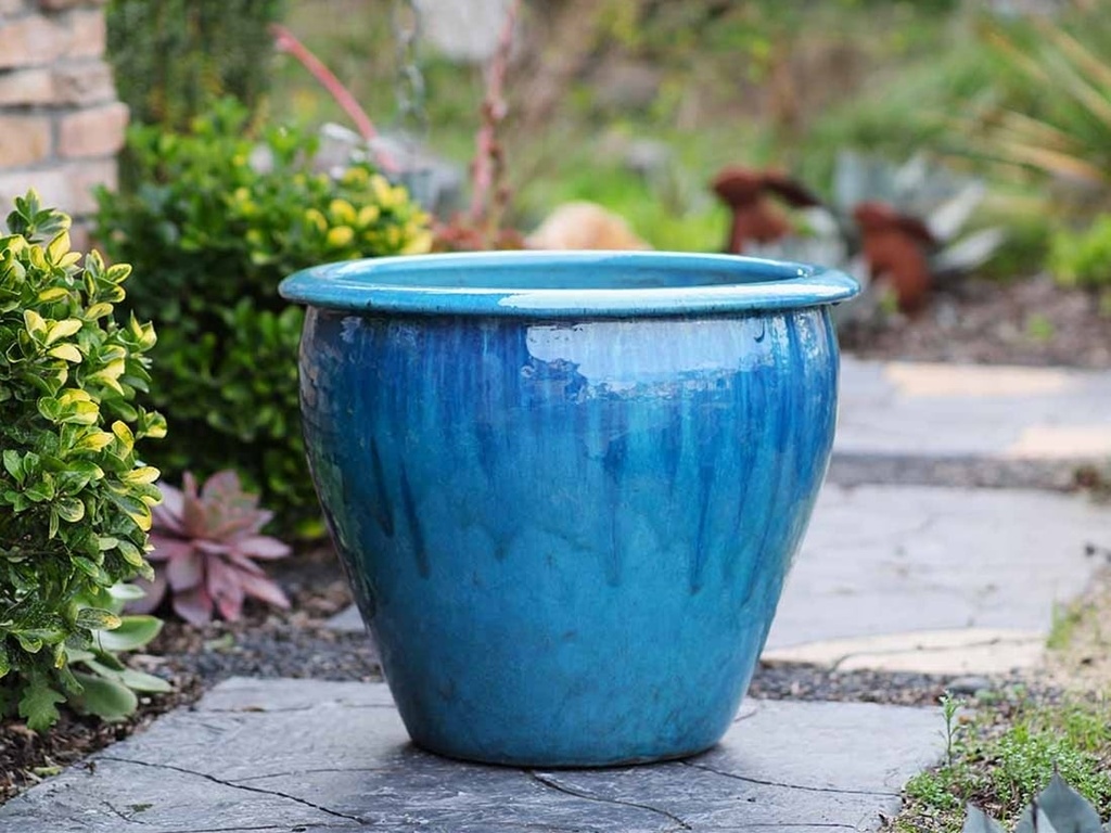 FISH BOWL POTS, FALLING AQUA, SET OF 3 - 30.0''X25.0'', 23.0''X21.0'', 17.5''X17.0''