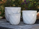 DIAMOND PLANTER, WHITE WHITE, SET OF 3 - 17.5" X 15.0", 14.5" X 13.0", 11.5" X 10.0"
