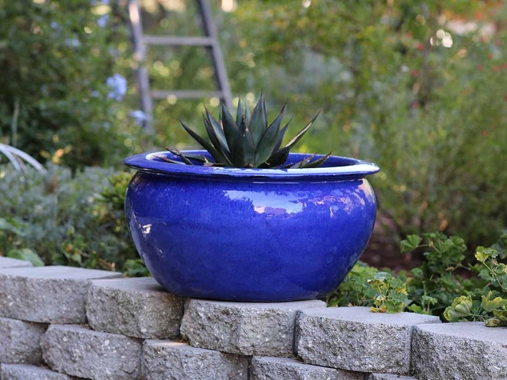 LOW JAR PLANTER, FALLING BLUE, SET OF 3 - 23" X 13", 17" X 10", 13" X 8.5"