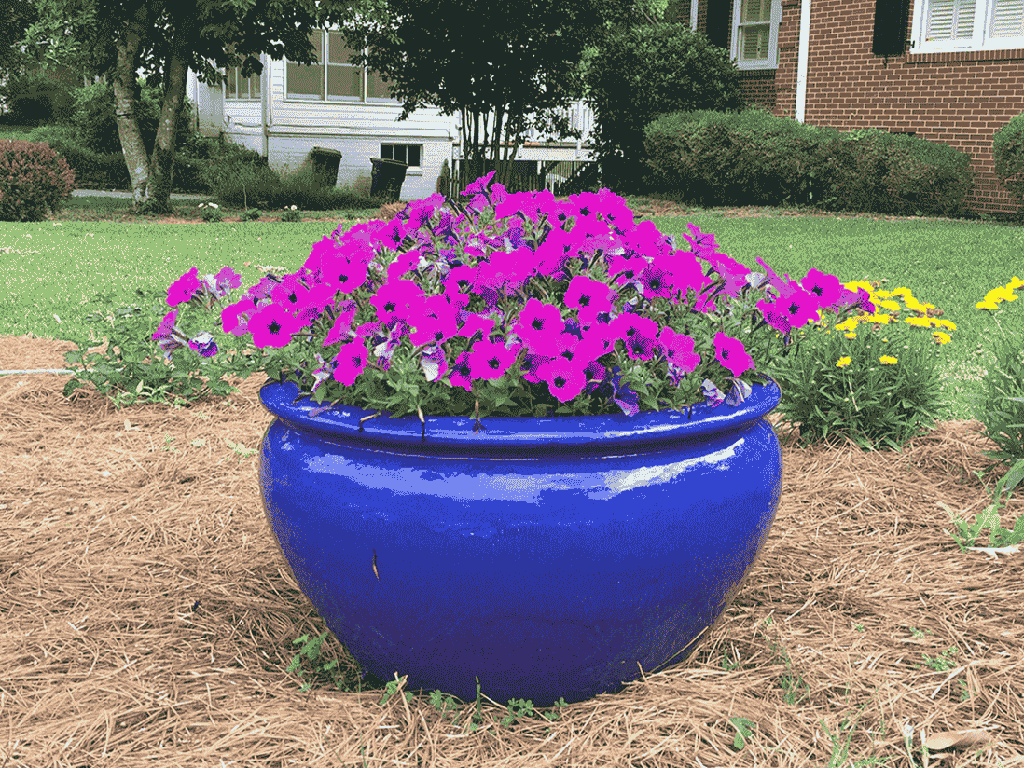 LOW JAR PLANTER, FALLING BLUE, SET OF 3 - 23" X 13", 17" X 10", 13" X 8.5"